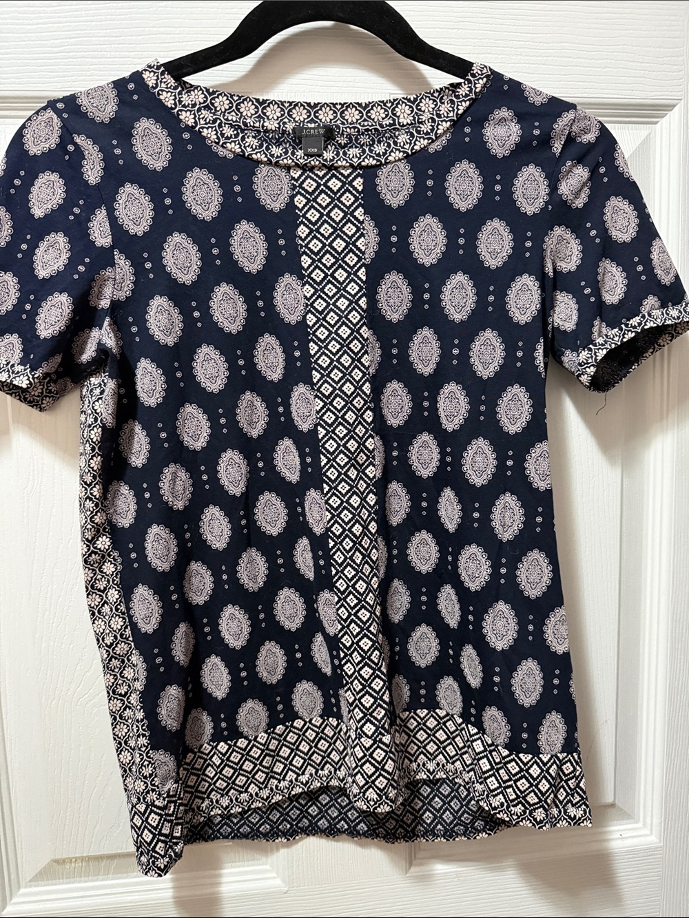 J. Crew Navy and Cream Medallion-Print Short Sleeve Tee